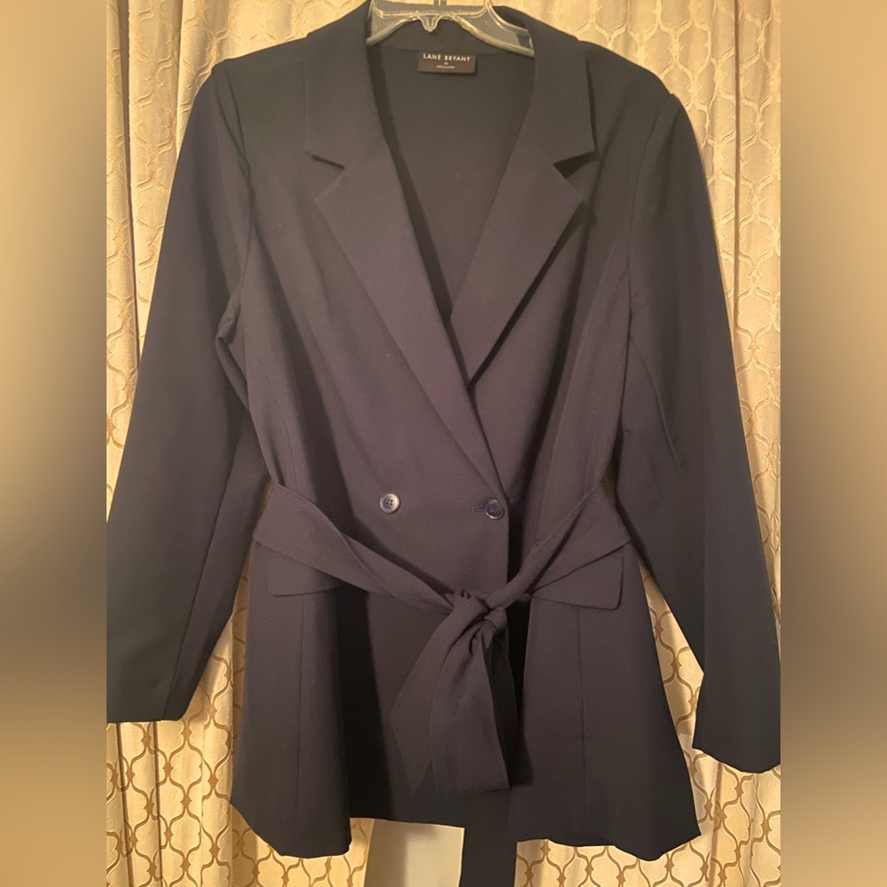 Lane Bryant Perfect Drape Double Breasted Jacket and Wide Leg Trouser (Navy)
